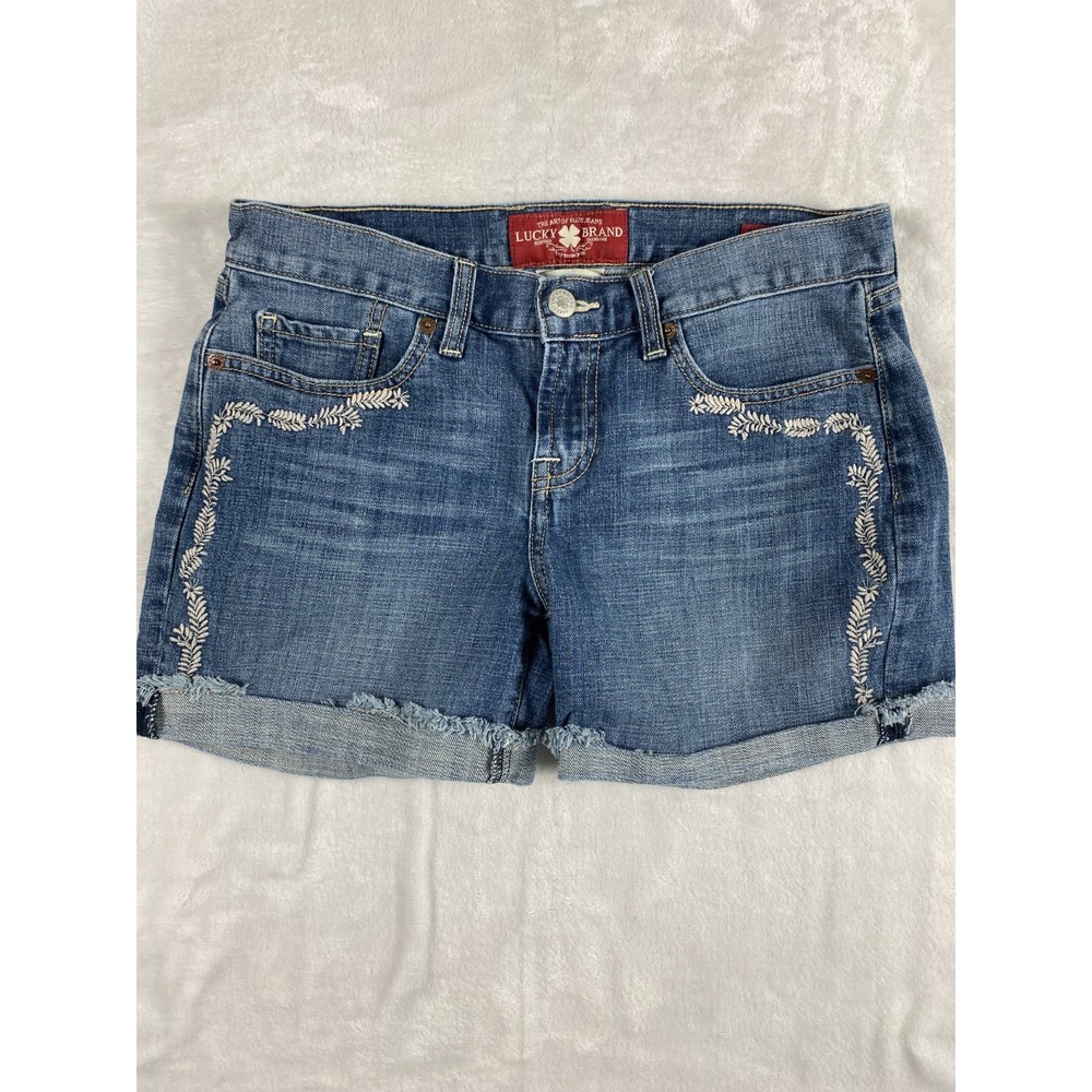 Lucky Brand Denim Shorts Women‎ Sz 4/27 Cuffed Floral Embroidered Feminine